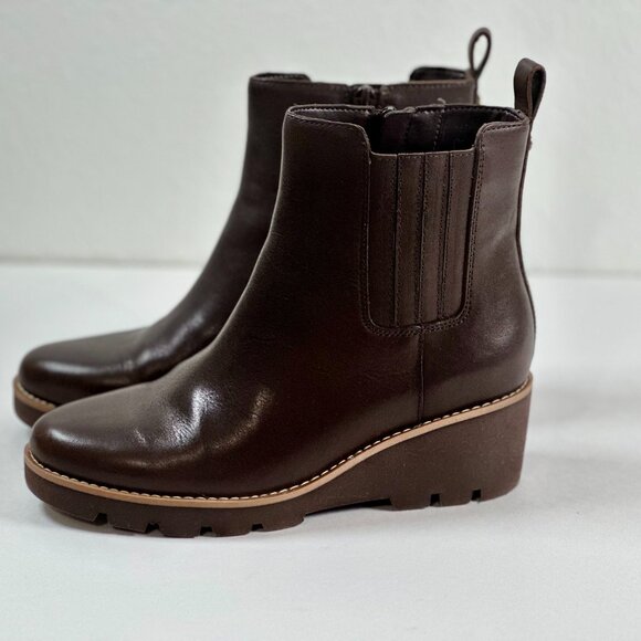 Vionic Aria Leather Lugged Wedge Booties - Size 6.5 Brown - Picture 7 of 11